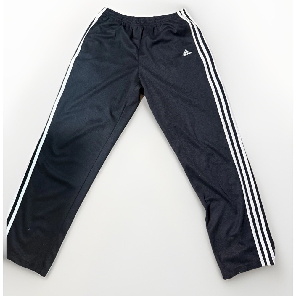 Vintage Adidas Track Pants Open Hem Straight Leg Y2K Size M Inseam 30 BLK